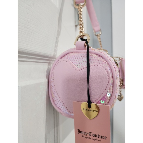 NWT Juicy Couture Choose Juicy Sequin Light Pink Barrel Shoulder Bag Heart - Picture 2 of 5